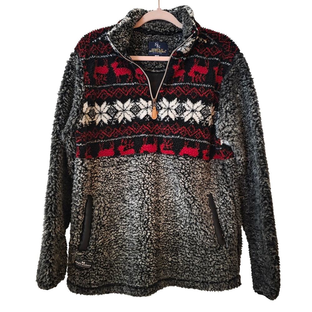 Simply Southern Gray & Black Faux-fur Sherpa Pullover Size Medium